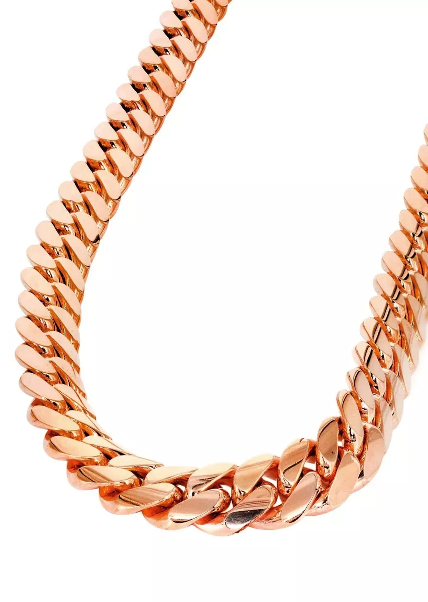 Womens 14K Rose Gold Chain - Solid Miami Cuban Link Chain 14K Rose Gold