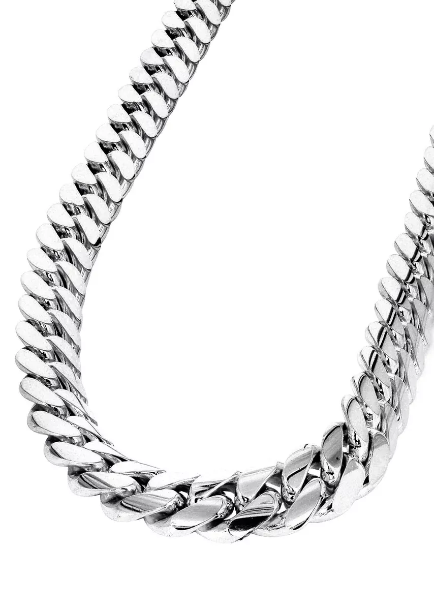 Womens 14K White Gold Chain - Solid Miami Cuban Link Chain 14K Gold
