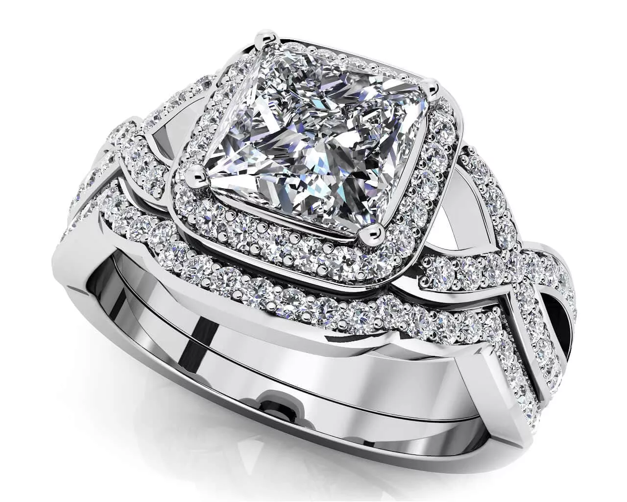 Woven Band Princess Diamond Bridal Set 0.94 Carat Total Weight(Lab-Created)