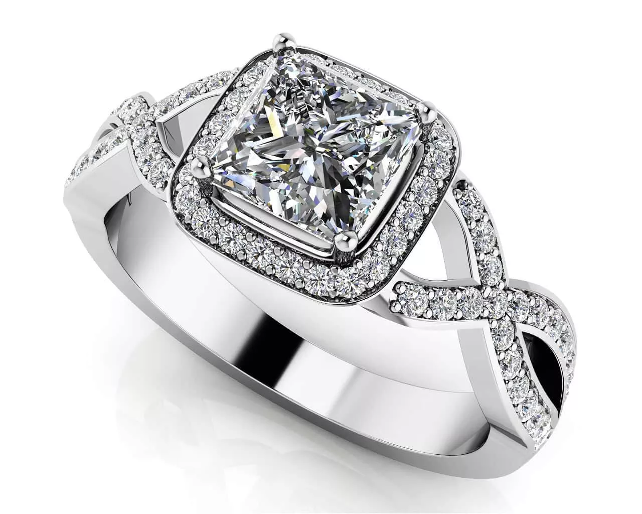 Woven Band Princess Diamond Engagement Ring 0.8 Carat Total Weight